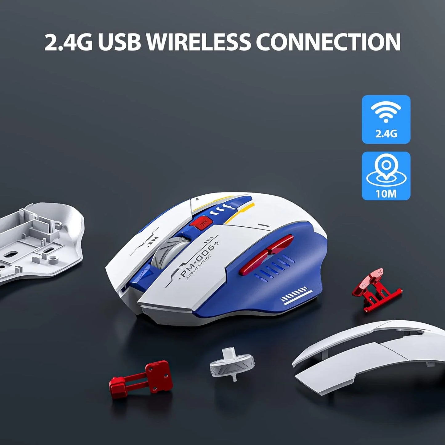 Mecha Edition 2.4G Wireless Mouse Silent Rechargeable Mouse Type-C LED Light Mouse for Computer PC Laptop Office Gaming