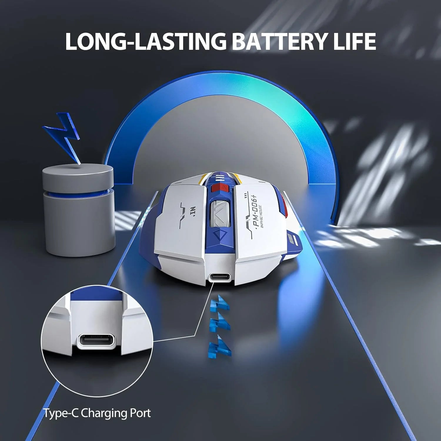 Mecha Edition 2.4G Wireless Mouse Silent Rechargeable Mouse Type-C LED Light Mouse for Computer PC Laptop Office Gaming